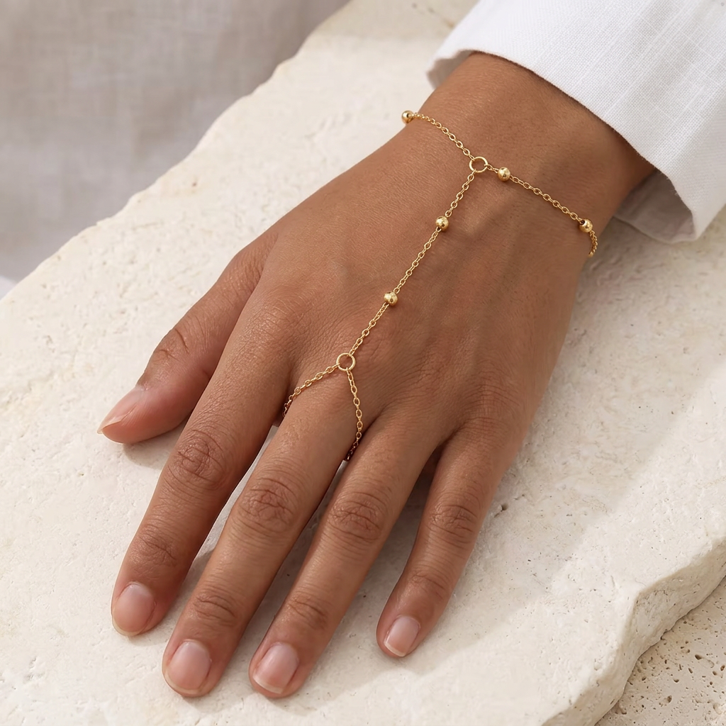 Close-up of the hand chain worn on a model’s hand