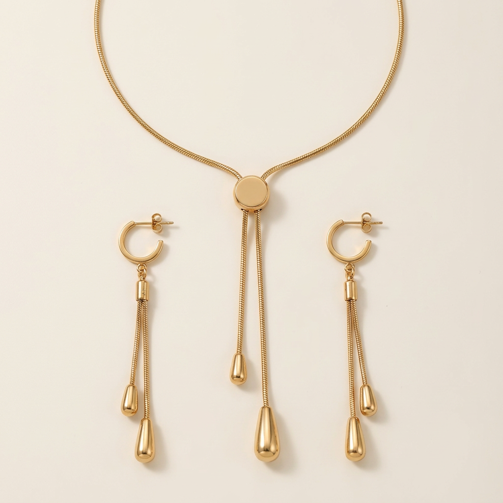 Gold necklace and earrings set product photo