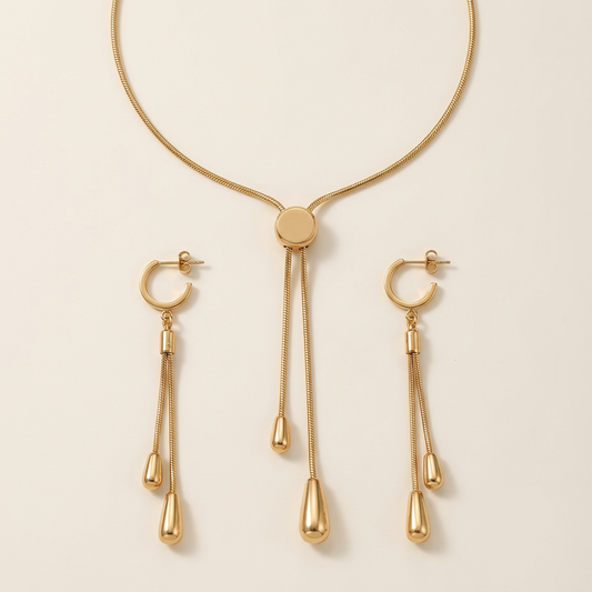 Gold necklace and earrings set product photo