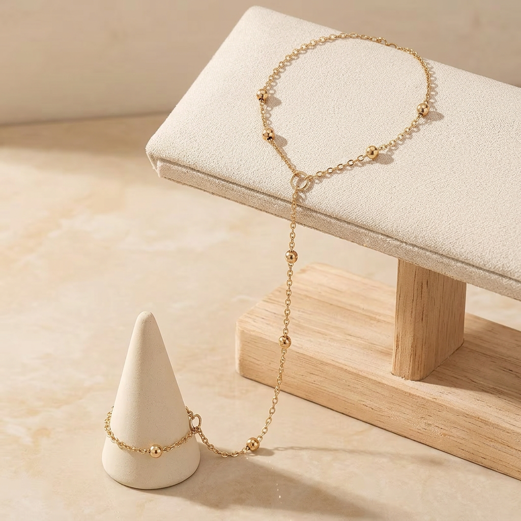 Hand chain styled on an ivory jewellery display