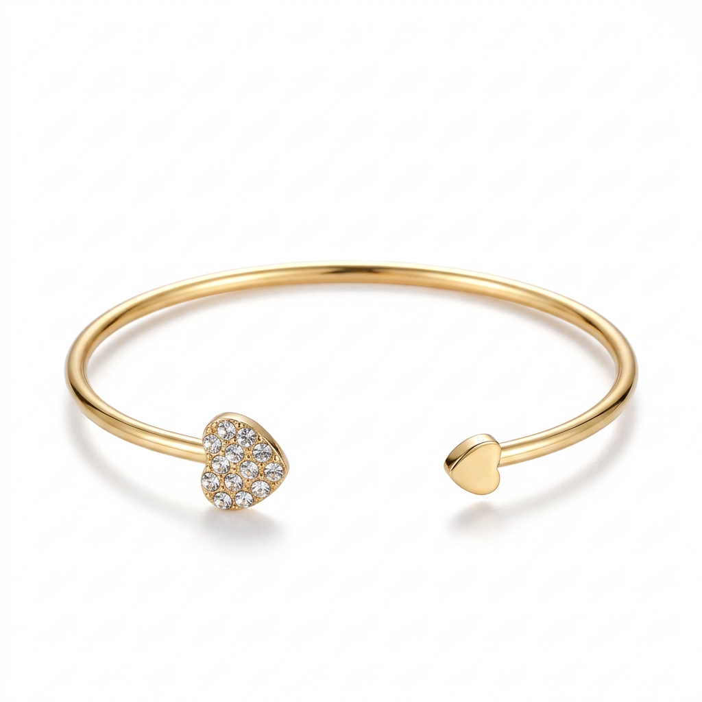 Heart cuff bracelet on a clean white background