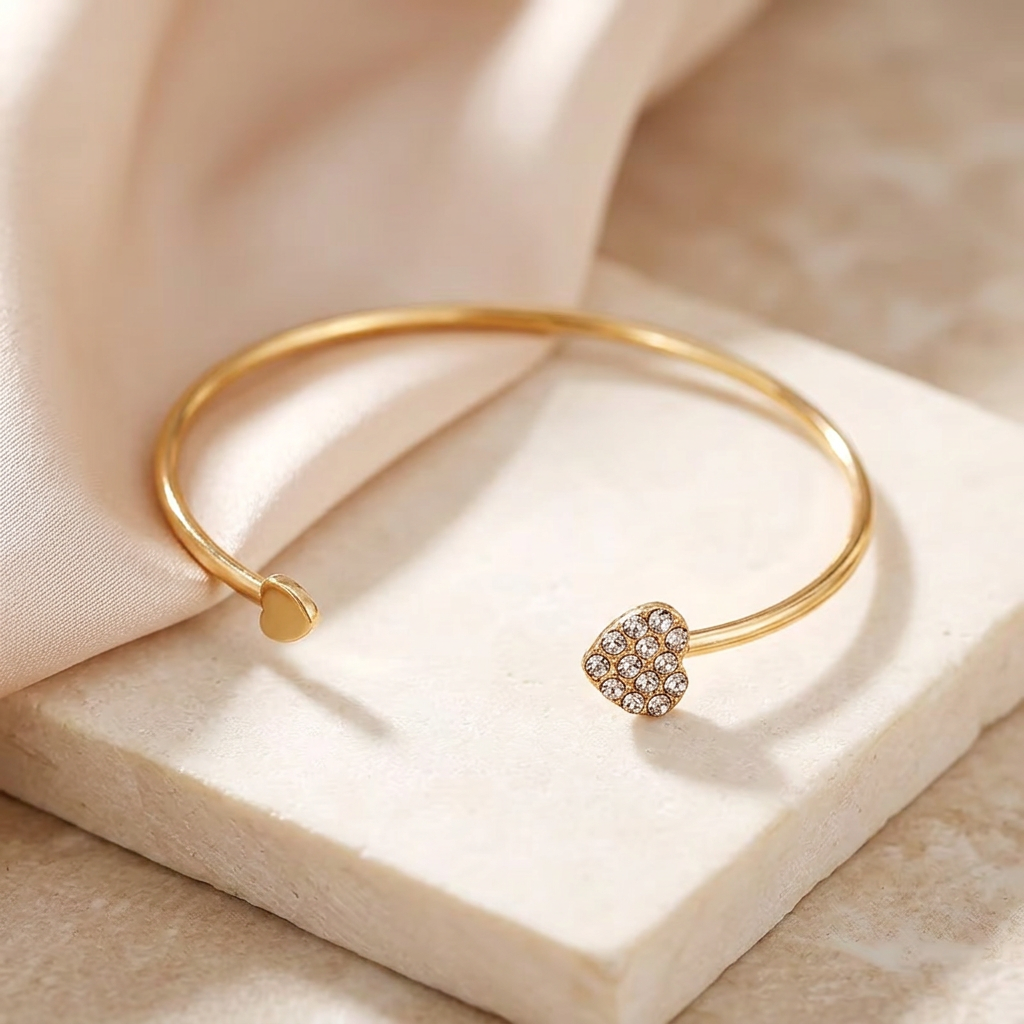 Heart cuff bracelet styled on ivory stone and silk