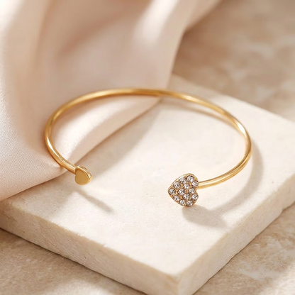 Heart cuff bracelet styled on ivory stone and silk