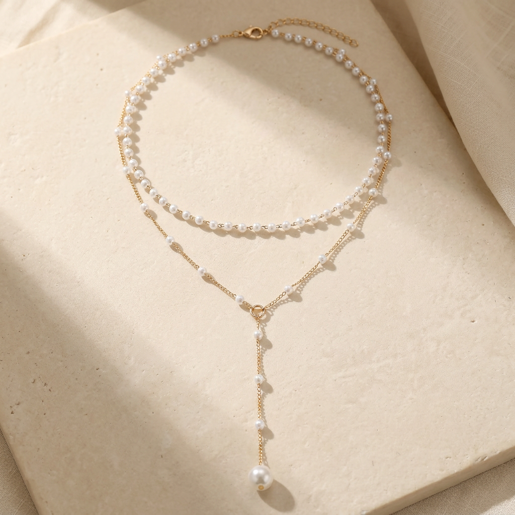 Necklace styled on an ivory stone surface