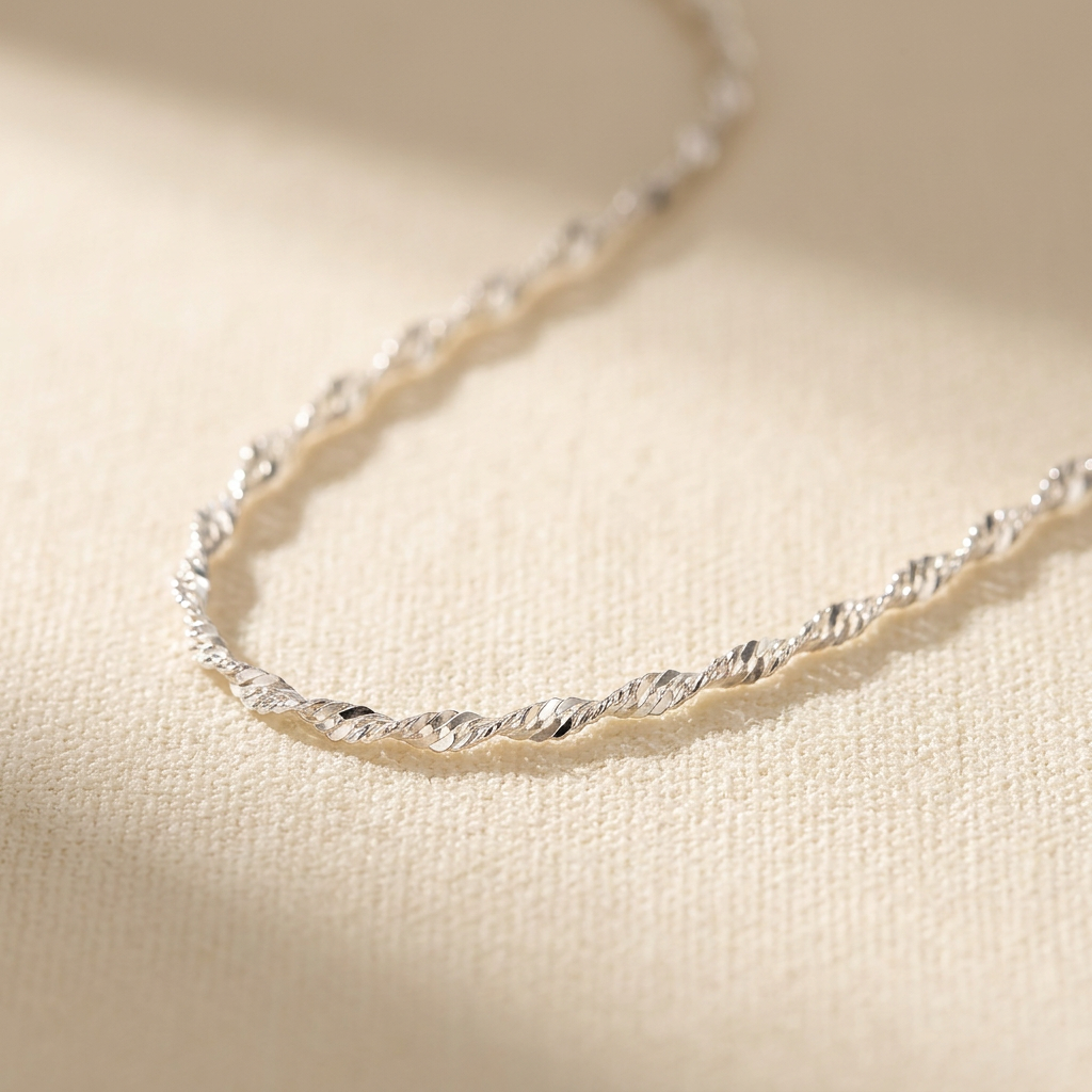 Silver twisted chain detail close-up