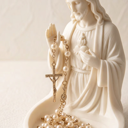 Statue and rosary detail image